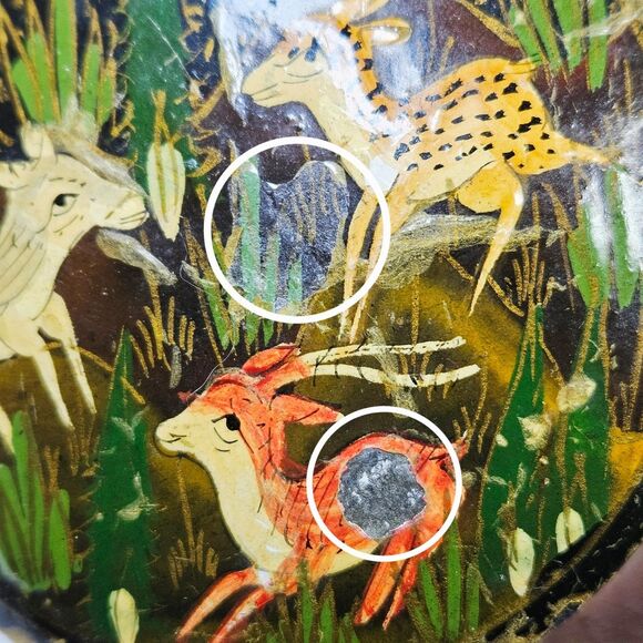 Kashmir India Forest Scene Hand Painted Lacquered Lidded Canister Leaping Deer - Picture 9 of 12